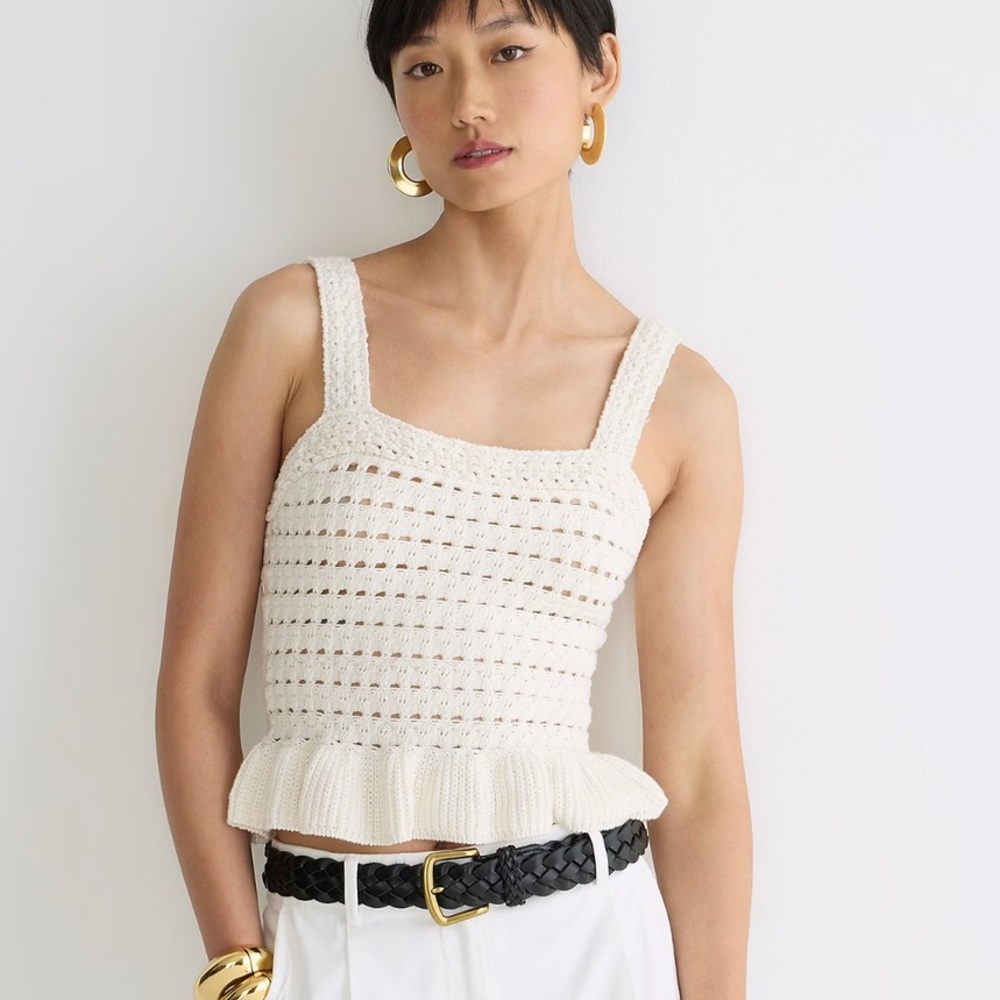 J.Crew Cream Crochet Ruffle Sweater Tank